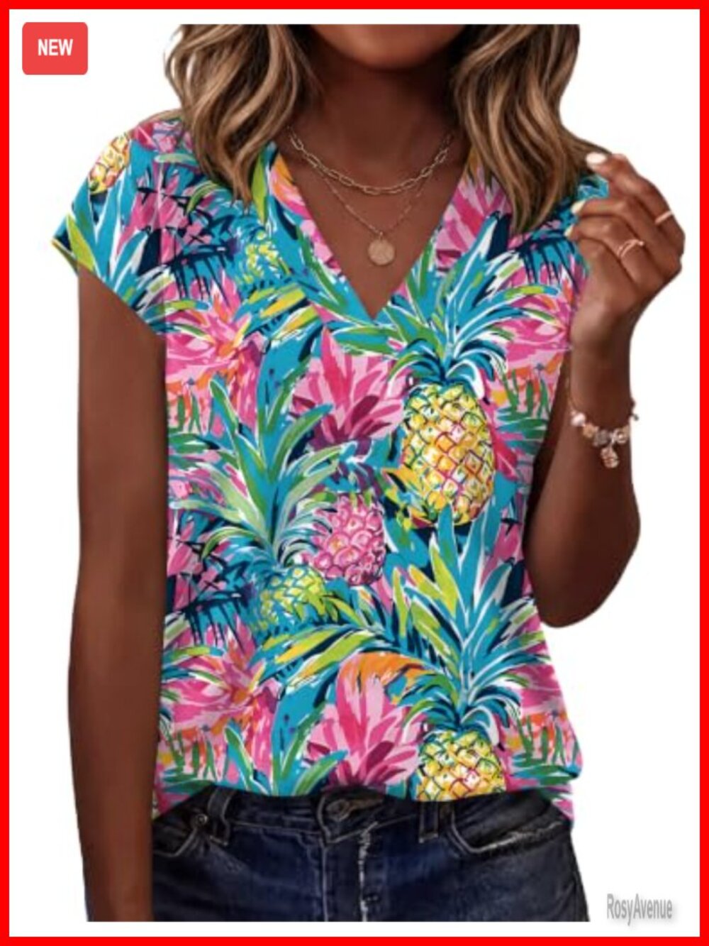 Womens V Neck Cap Sleeve Blouse Curved Hem Summer Top